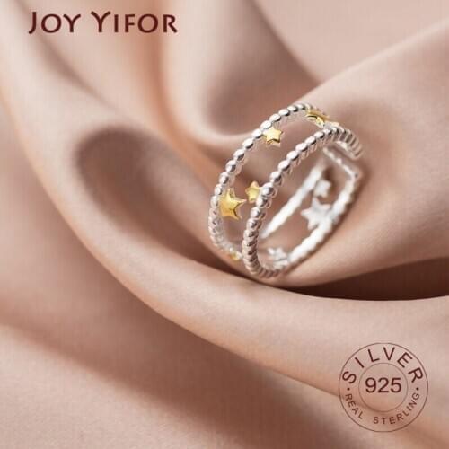 HOT SALE Silver 925 yellow Star Ring For Women Wedding 100% 925 Sterling Silver Stackable Finger Ring Jewelry
