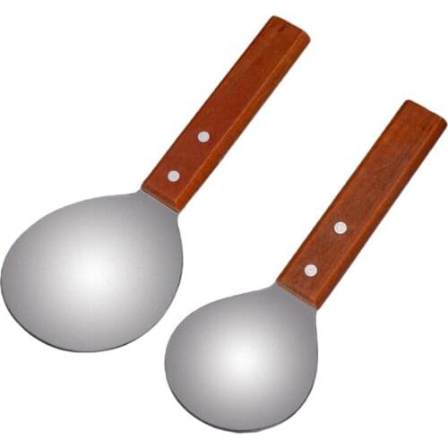 Kitchen Stainless Steel Rice Paddle Spoon with Wooden Handle Cooking Rice Scooper Round Scoop Cooking Utensil Kitchen Tool