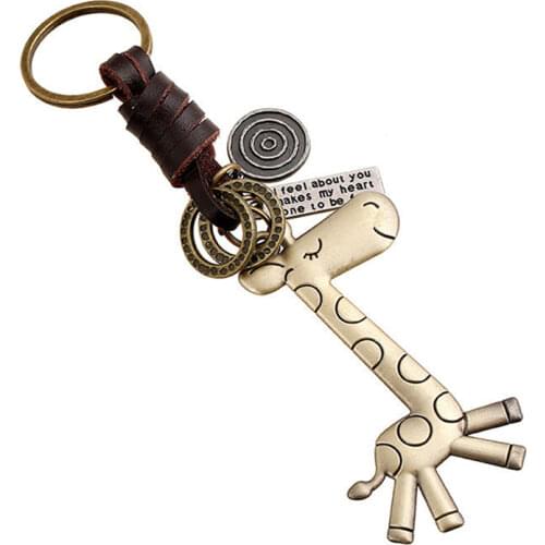 Cute Giraff Key Chain Leather Keychains Vintage Men Women Keyring Keyfob Gifts
