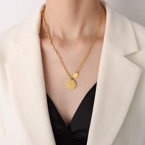 YAONUAN Trendy Double Layered Multiple Chains Type Gold-plated Necklace For Women Letter Plaque Pendant Party Fashion Jewelry