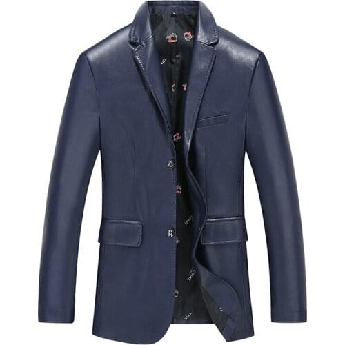 2021 Winter Thicken Mens PU Faux Leather Jacket Fashion Slim Fit New Leather Suit Men Business Casual Leather Jacket Black Coat