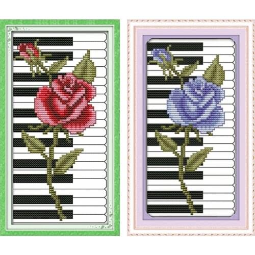 Rose piano cross stitch kit flower cartoon counted stamped fabric 14ct 11ct hand embroidery DIY handmade needlework supply
