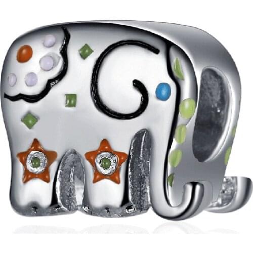 New Silver Color Elephant Cute Pink Pendant Beads Colorful Fit Original Pandora Charms Silver Color Bracelets Women Girl Jewelry