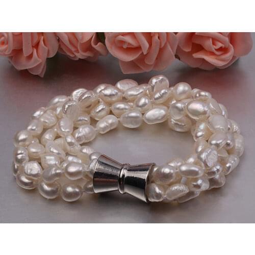 New natural Baroque pearl bracelet, 5 strings 5-6mm white freshwater pearl bracelet 8"