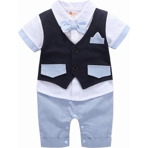 Baby Boy Bow Formal Set Clothing Kids Attire for Boy Clothes Short Sleeve Baby Romper Nowborn Jumpsuit