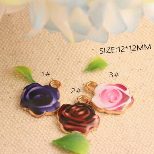 Wholesale 40PCS 14*17MM Jewelry Charms Enamel Rose Flower Bracelet Necklace Floating Pendant Charm Craft