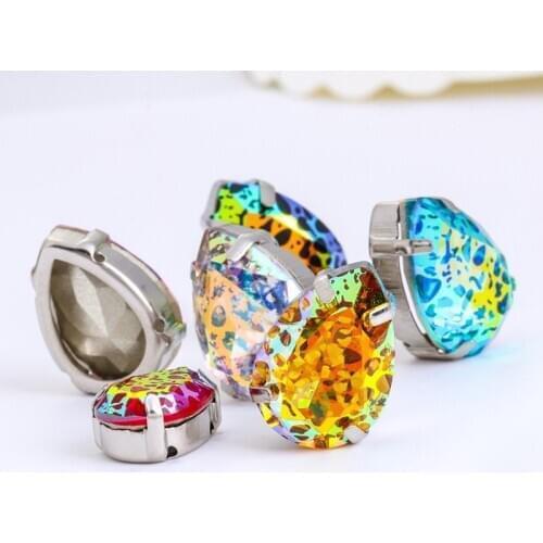 Drop Shape Sew On Stones Glass Strass Patina Series Vintage Rhinestones Claw Set Thicken Copper Claw Crystal Flatback
