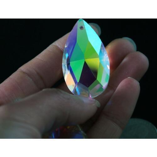 5Pc Aurora 38MM Iridescent Faceted Teardrop CRYSTAL CHANDELIER PRISM Hanging Drop Suncatcher Fire Polished AB Charn Spacer DIY