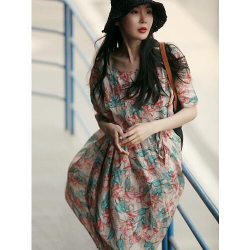 Gas Shivering Printing Will Pendulum High Waist Dress Waistline 190728