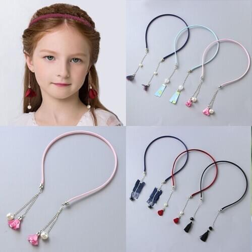 Fake Drop Earrings Hairband Hair Hoop Flower Imitation Pearl Dangle Earring Hair Band Tassel Headband Hair Accessories for Girls