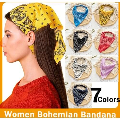16 Colors Elastic Floral Hair Scarf for Women Headband Triangle Head Kerchief Satin Cotton Blend Fabric Hair Bandana Accessories