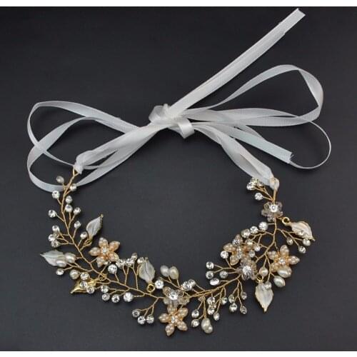 Romantic Flower Headbands for Women Bridal Pearl Crystal Headdress Wedding Crown & Tiaras Engagement Party Head Jewelry Gift