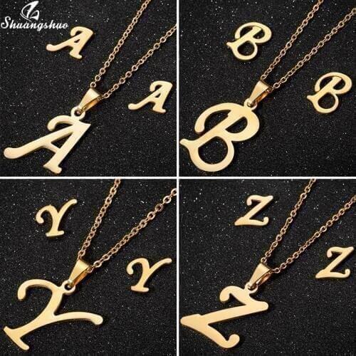 Shuangshuo A-Z Letter Alphabet Stud Earrings Gold Charming Initial Earring for Women Girls Kids pendientes Jewelry