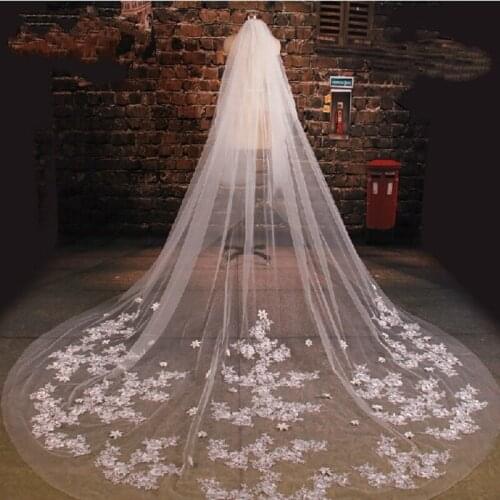 3M 1L New Custom Made Wedding Lace Appliqued White Ivory Cathedral Length Bridal Free Comb Accessories Veil