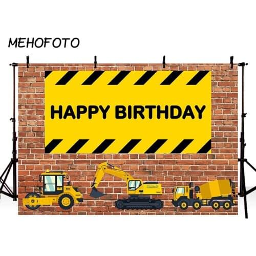 MEHOFOTO Construction Theme Birthday Background Photography Party Banner Decor Brick Wall Backdrop Dump Truck Boy Photo Studio