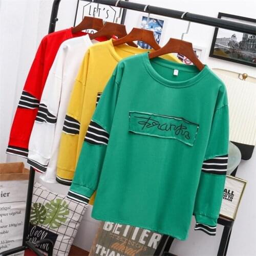 Autumn Winter Womens Hoodies 2018 Letter Striped Patchwork Sweatshirt Ladys Loose Long Sleeve Casual Pullovers Female Hoody