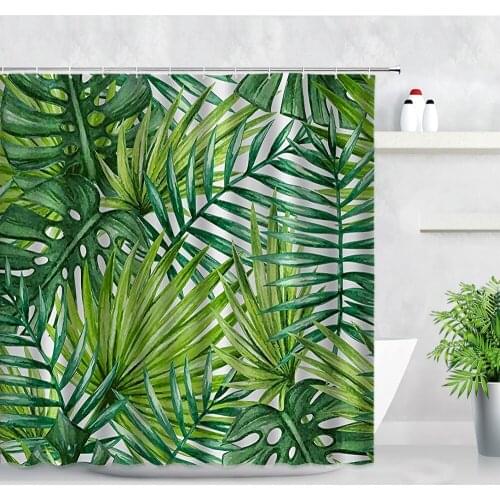 Tropical Green Plant Leaves Shower Curtains Palm Banana Leaf Pattern Waterproof Polyester Fabric Bathroom Decor Bath Curtain Set