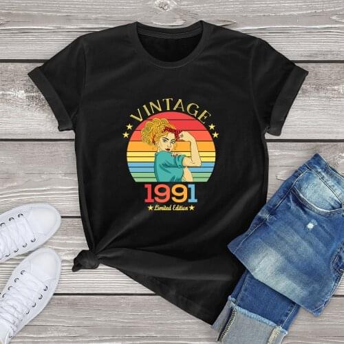 Unisex Cotton Vintage 1991 Limited Edition Retro Rosie Womens 30th Birthday Gifts Funny Summer Mens Novelty T-Shirt Women Tee
