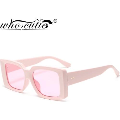 WHO CUTIE 2021 New Fashion Pink Square Frame Sunglasses Women Vintage Oversized Shades Eyewear Cat Eye Sun Glasses Oculos UV400