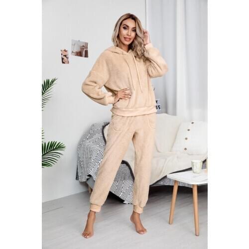 Winter Flannel Velvet Pajamas Sets Sleepwear Thick Loose Casual soft Warm nightgown Homewear Casual Sweatpants Two Piece Set