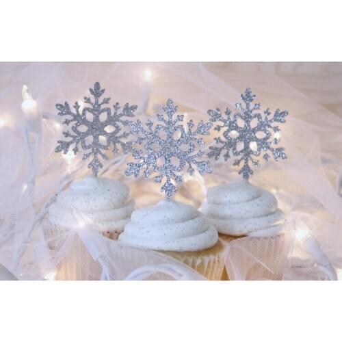 10 Paper Decorative Snowflake Cake Topper Wedding Decoration Birthday Party Favors Christmas Party Supplies Accessories