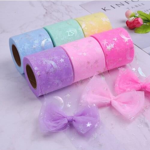 25yards 6cm Gradients Star Moon Ribbon Soft Mesh Tulle Roll Baking Cake Topper DIY Crafts Sewing Hair Bows Accessories Supplies