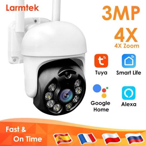 3MP CCTV Security Camera PTZ WiFi IP Camera Outdoor Two Way Audio 4x Digital Zoom Video Surveillance Camera Tuya Google Alexa