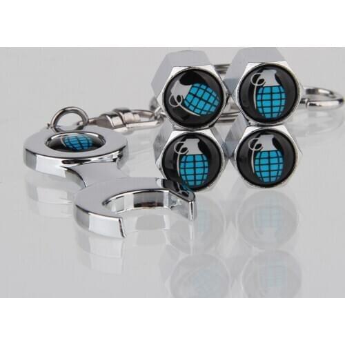4pcs Grenade Car Tire Wheel Valve Caps with 1pcs Wrench Car Keychain Holder for Motorcycle Bike Accessories for BMW 1 2 3 5 X3