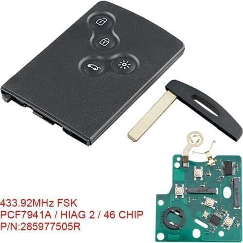 433MHz Smart Card Car Remote Key Auto Key with PCF7941A Chip Fit for Renault Megane III Fluence Laguna III Scenic 2009-2015