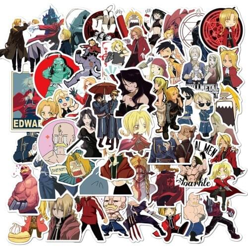 50PCS Fullmetal Alchemist Sticker Toy Gifts for Stationery Laptop Phone PS4 Guitar Skateboard Car Kids Cartoon Anime Stickers