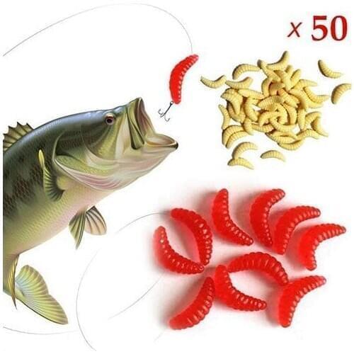 50 Pieces Worm Fishing Lures Silicone Soft Lure Bait Tackle Artificial Earthworm for Perch Bass Pike Trout Chub