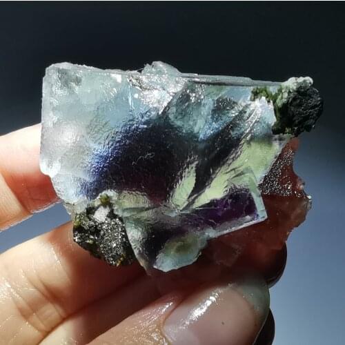 51.1gNatural mirage purple fluorite mineral stone home decoration ring vein healing teaching sample crystal quartz treasures