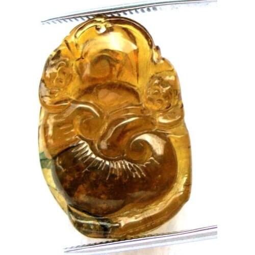 Free Shipping Natural Yellow Tourmaline Carved Ganoderma lucidum Pendants Women Jewelry Accessories Weddings Parties Gift