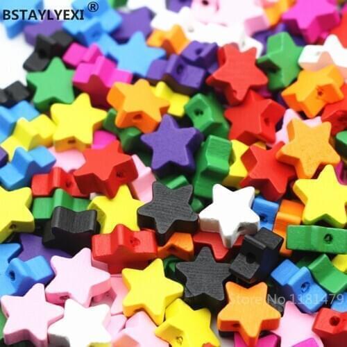 800pcs 100pcs 50pcs pure color mix color 5 star wooden bead With holes diy Decorative Accessories Jewelry Choose variety color