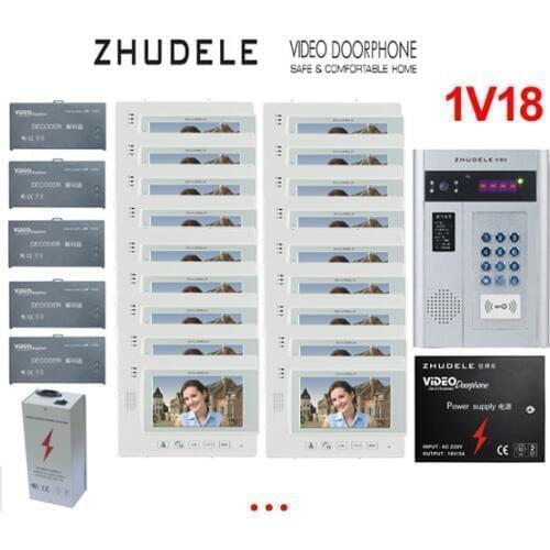 ZHUDELE Building Home security intercom system 18 Units Apartment Video Door Phone Bell Intercom System 7" TFT monitor IN STOCK