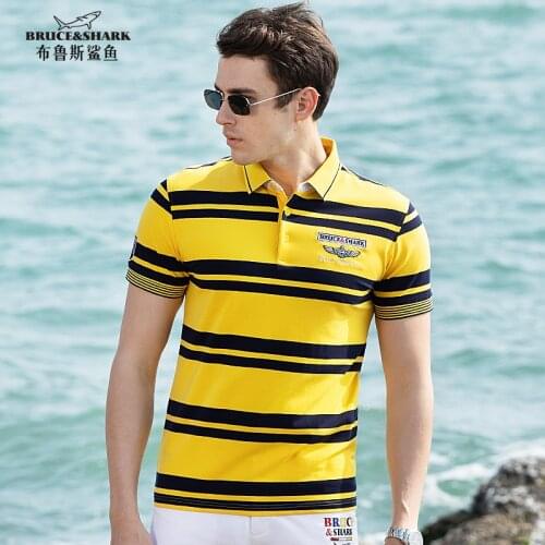 New Summer Striped Men Polo 97%Cotton Bruce&shark Mens Tees Casual Fashion Loose TOP Quality Oversize 4XL Embroidery Polo men