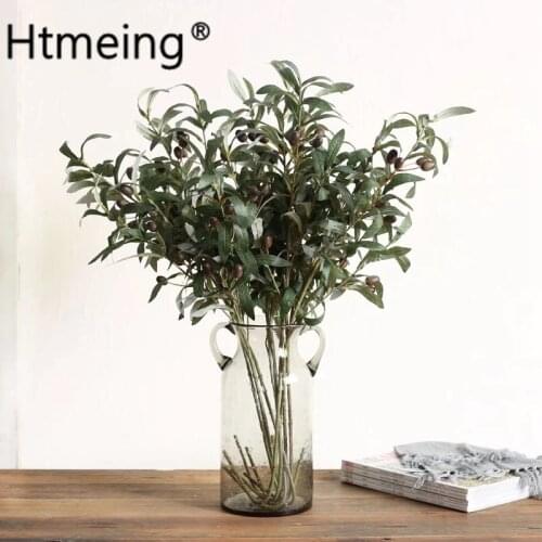 72cm Artificial Olive Branches Tree stem leaves with olive fruit leaves for home wedding decor green fake flowers