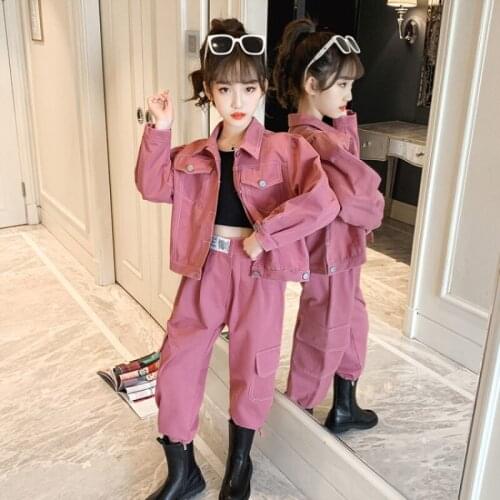 Girls Suits Coat +Pant Sets 2021 Solid Spring Autumn High Quality Formal Party Outfits Sport Teenagers Kids Cotton Tracksuits