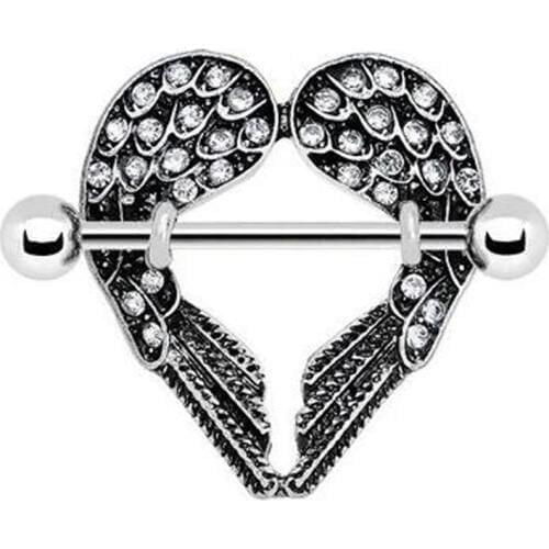 Creative Punk Style Black Symmetrical Wings Nipple Piercing, Bar Rings Jewelry Body Jewellery Women Men Gift 2 Pcs