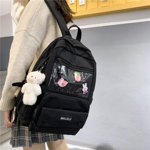 Cute Teenage Student School Bags for Girls Backpacks Women Nylon Schoolbag Transparent Design 2021 New