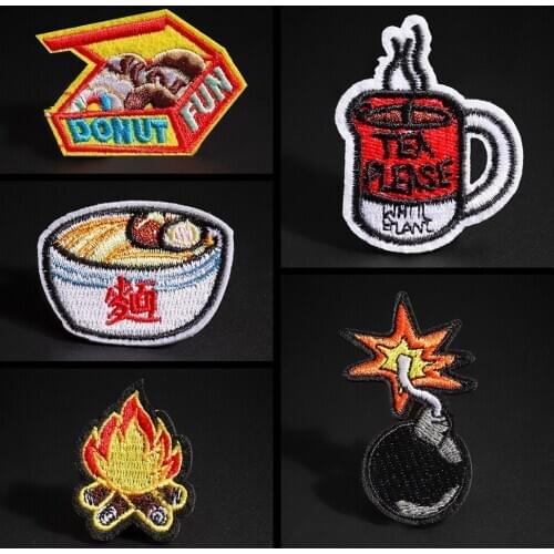 Cartoon clothing patches Bonfire bomb noodles fun badge ironing or sewing on clothes Sweater denim coat DIY patch