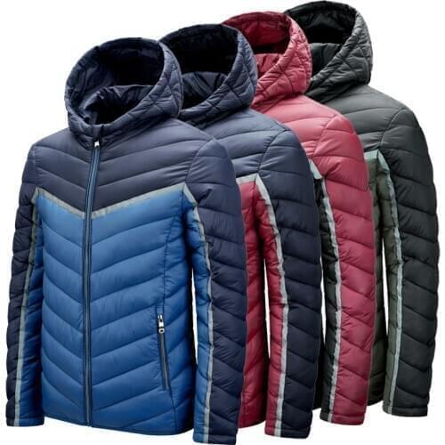 2020 New Winter Hoodied Parkas Mens Jacket Contrast Color Casual Fashion Warm Zipper Pocket Cotton Coat Large Size Men Clothing