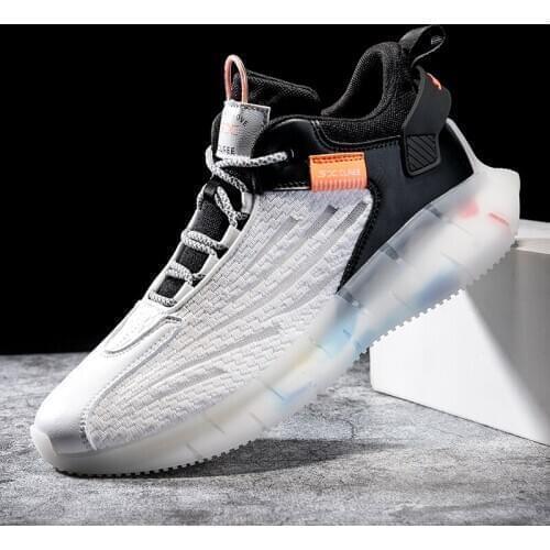 Men Sneakers High Top Running Shoes Breathable Outdoor Athletic Zapatillas Fashion PU Mesh Sport Shoes Non-slip Comfort Basket