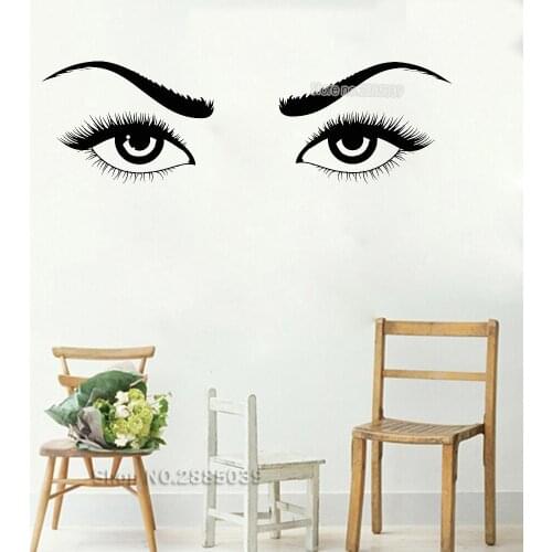 New Arrivals Vinyl Wall Stickers Girls Beautiful Sexy Eyes Woman Eyelashes Eyebrow Wall Decals Vinilos Paredes Removable LC540