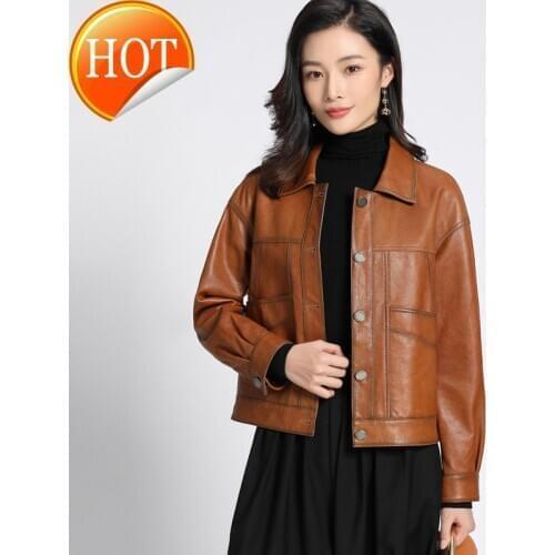 Autumn 2020 new Haining leather garment womens sheep leather fashion short loose denim leather jacket