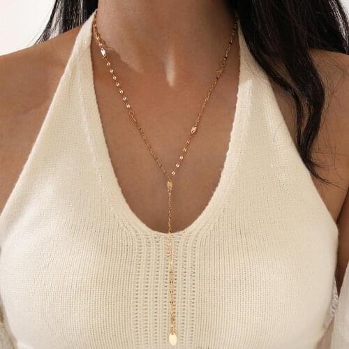 HI MAN Bohemian Fashion Disc Long Gold Tassel Chain Necklace For Women Low-cut Goddess Jewelry Accessories Girlfriend Gift