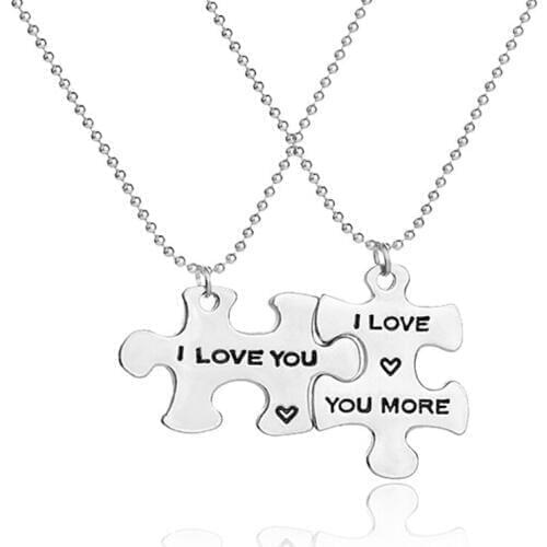 I Love You I Love You More Puzzle Piece Couples Necklaces Gifts for Girlfriend Boyfriend His Hers Couples Gifts