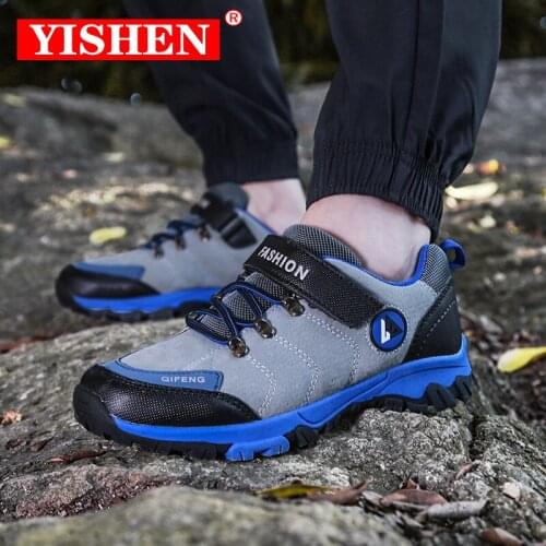 YISHEN Hiking Shoes Boys Kids Boots Teenagers Children shoes Walking Climbing Kids Sneakers Leather Waterproof Non-slip Sports