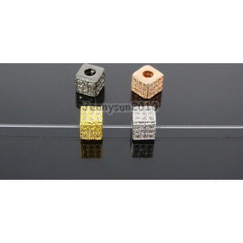 Clear Zircon Gems Stones Pave Square Cube 5x5mm Bracelet Connector Charm Beads Silver Gold Rose Gold Gunmetal 10Pcs/Pack