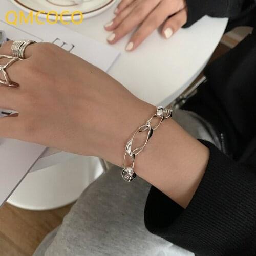 QMCOCO Korean Version 925 Silver Geometric Irregular Bracelet Retro Simple Twisted Oval Bracelet For Women Jewelry Accessories